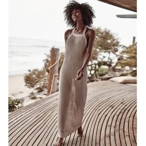 NWT Summersalt Crochet Knit Halter Cover Up Maxi Dress Beige Size Medium